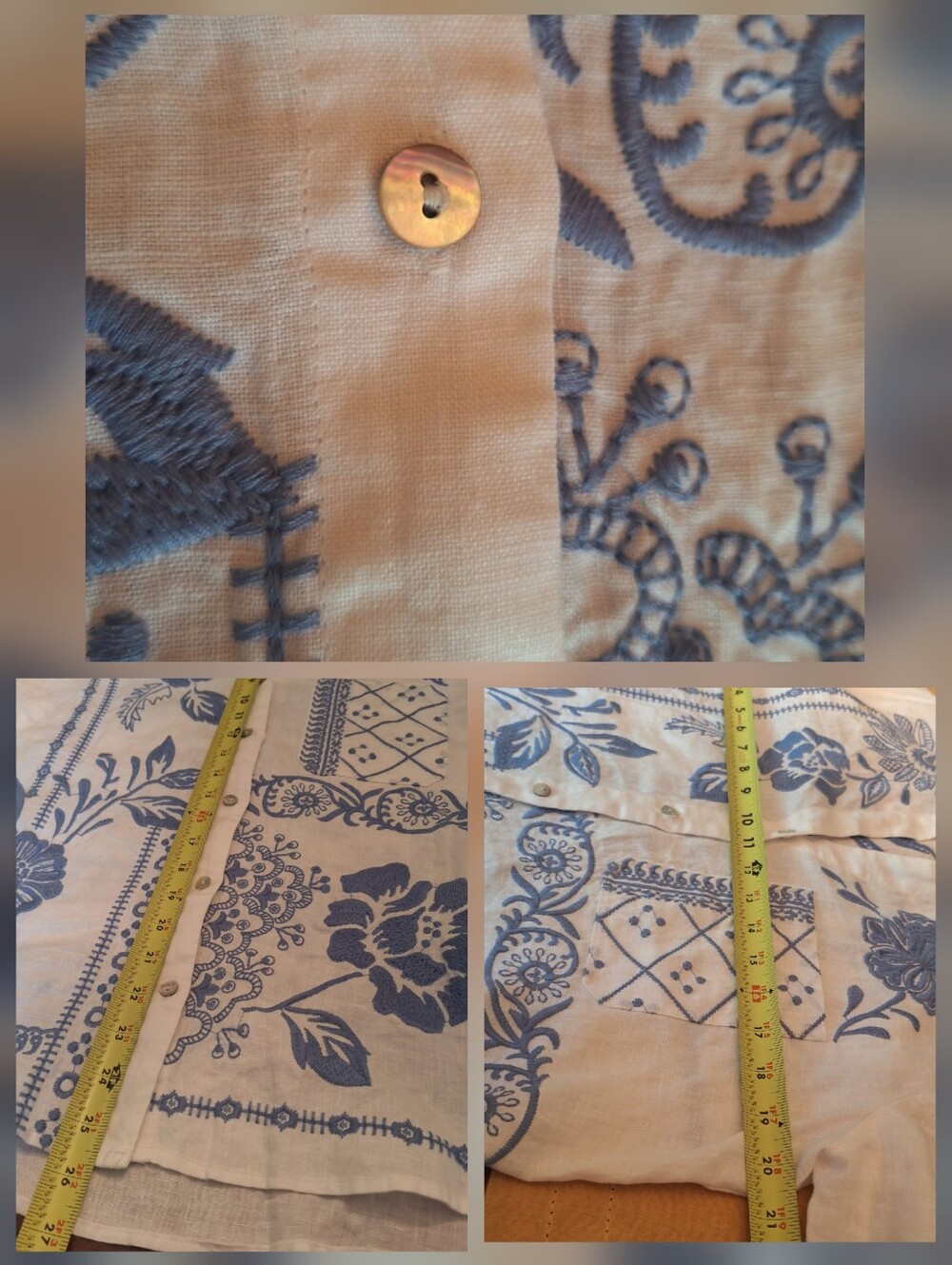 Johnny Was Lyra White Linen Shirt with Blue Floral Embroidery S - Picture 16 of 16